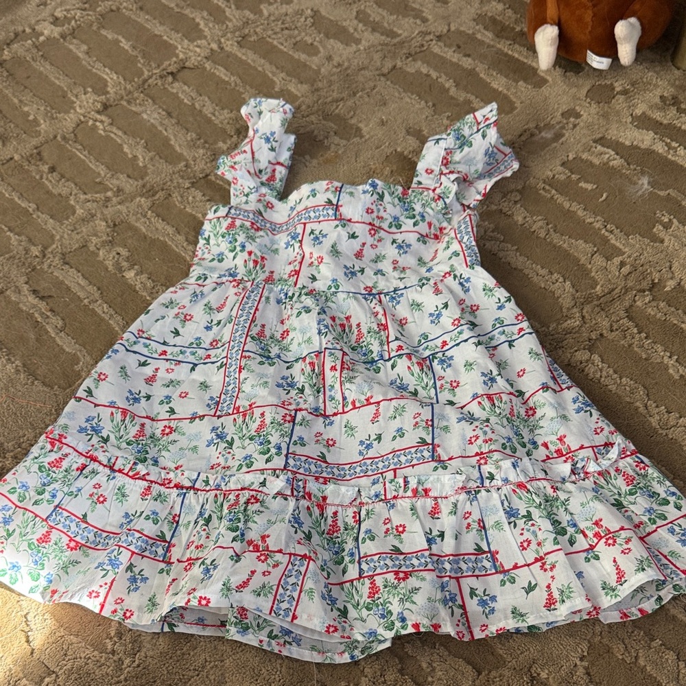 Janie and Jack White Floral Ruffle Sundress with Red and Blue Accents